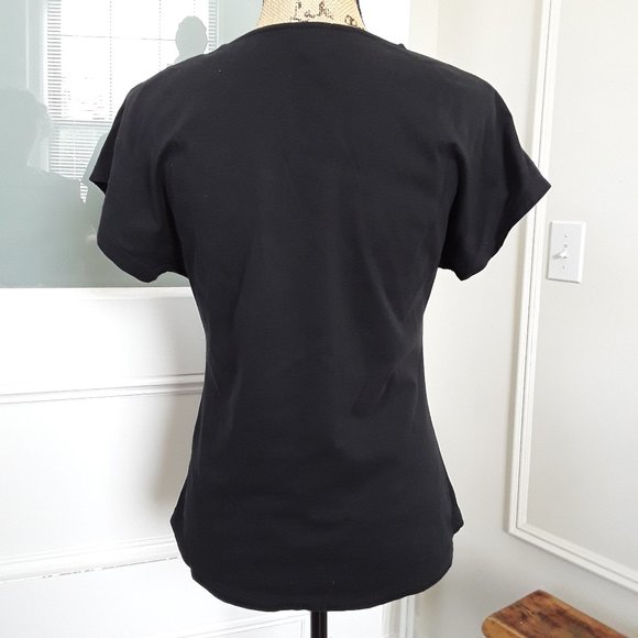 Lilla P Black Pima Cotton V Neck Ruffle Tee Shirt Size S - Picture 4 of 10